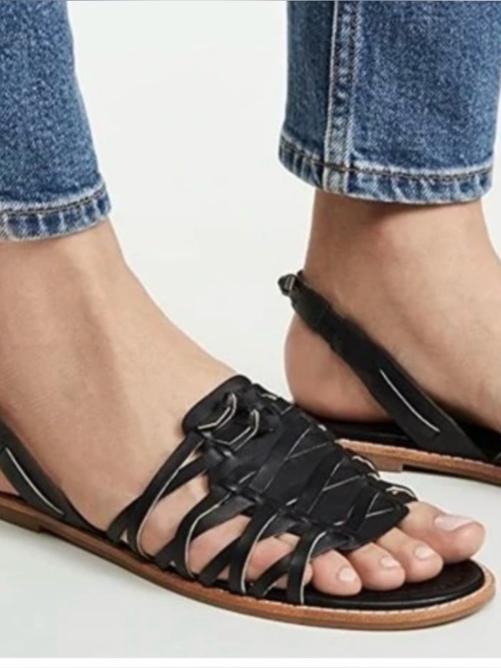Madewell Maya Huarache Black Leather Sandals size 10
